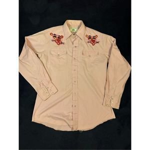 Vintage 1970s Mesquite Pink Panther Promo Pearl Snap Button Down Shirt Pink Sz L
